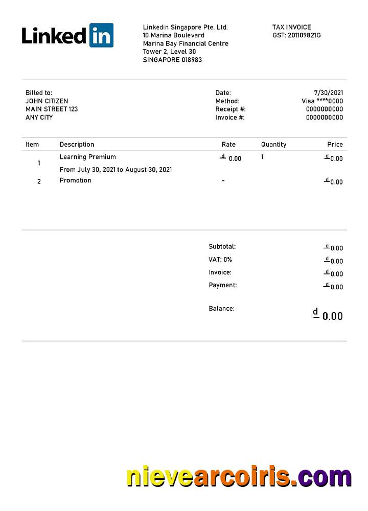 USA Linkedin invoice